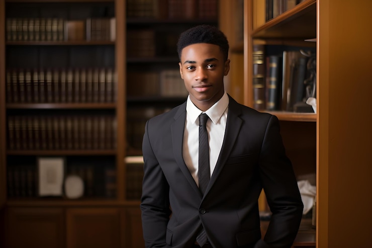 confident content young black man formal attire poses office setting concept professional photoshoot formal attire young black man office setting confident pose 864588 31287